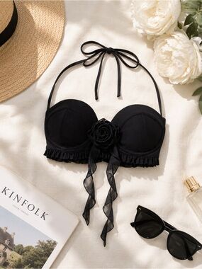 Tiger Mist Heaven Halter Bralette Top — Black Rosette NWT